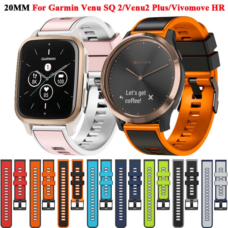20 毫米矽膠錶帶適用於 Garmin Venu 2 Plus/SQ 2 Vivomove HR Vivoactive