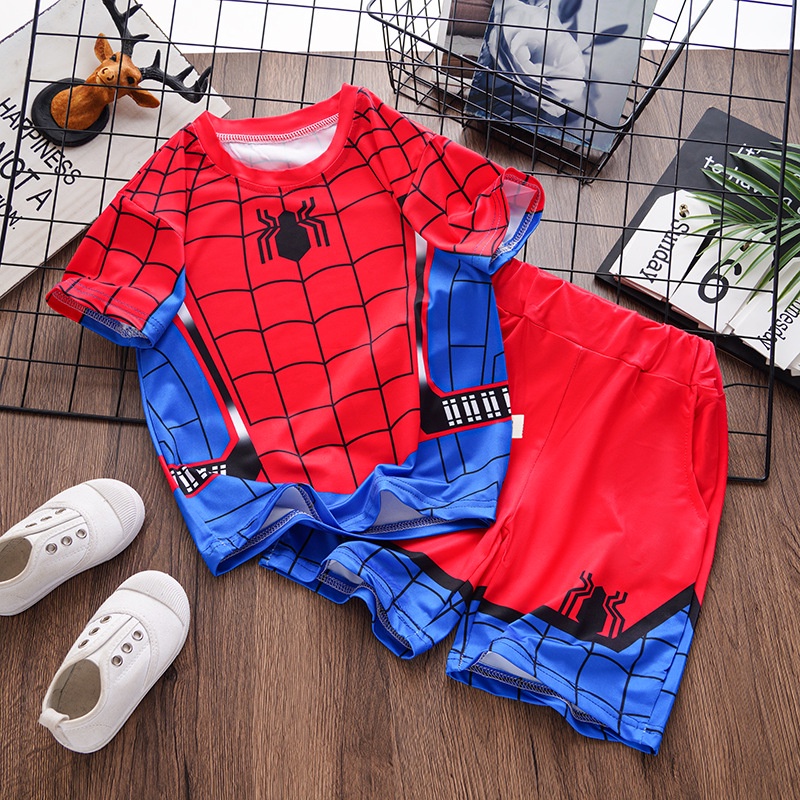 MARVEL 漫威蜘蛛俠男童衣服夏季兒童寶寶卡通短褲男童裝運動套裝兒童服裝套裝