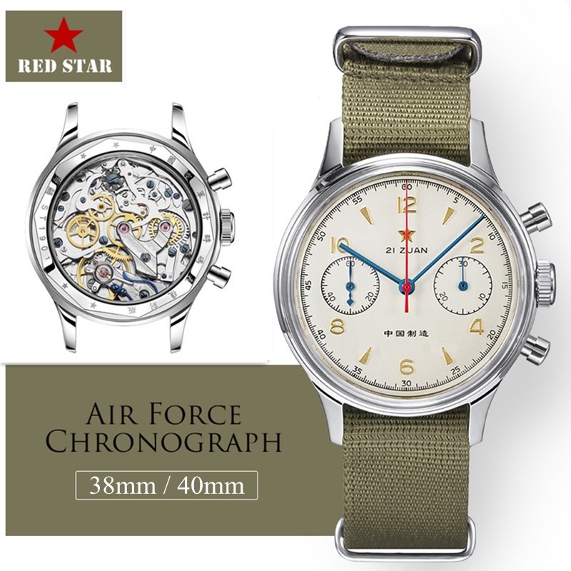 ★Red STAR 38 毫米男士計時碼表機械手錶飛行員海鷗 ST19 機芯男士空軍航空 1963 年藍寶石時鐘 40