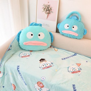 三麗鷗 BH2 Sanrio Hangyodon 毛絨公仔抱枕毯子禮物女孩兒童家居裝飾靠墊毯子袋兒童玩具 HB2