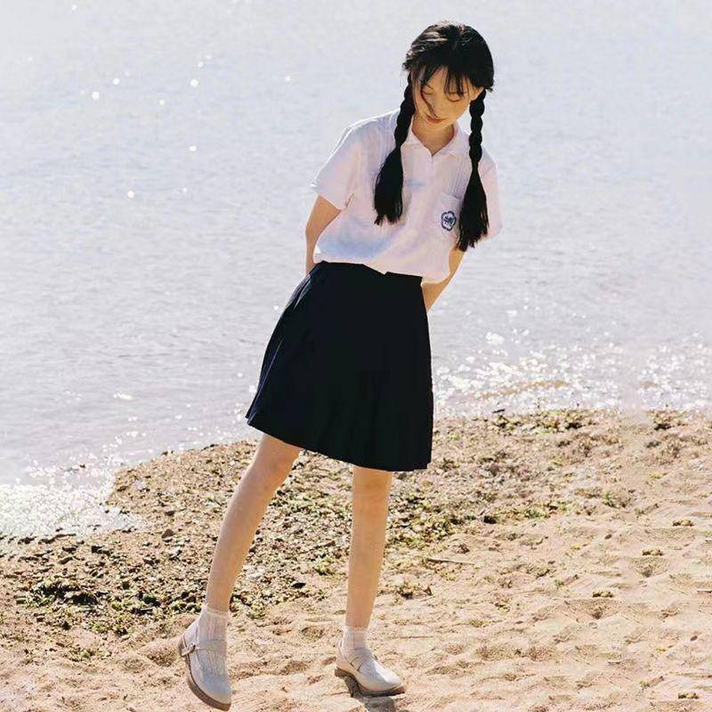 臺灣校服  套裝  附中學生  jk制服  白襯衫學院風國中高中生畢業班服夏季