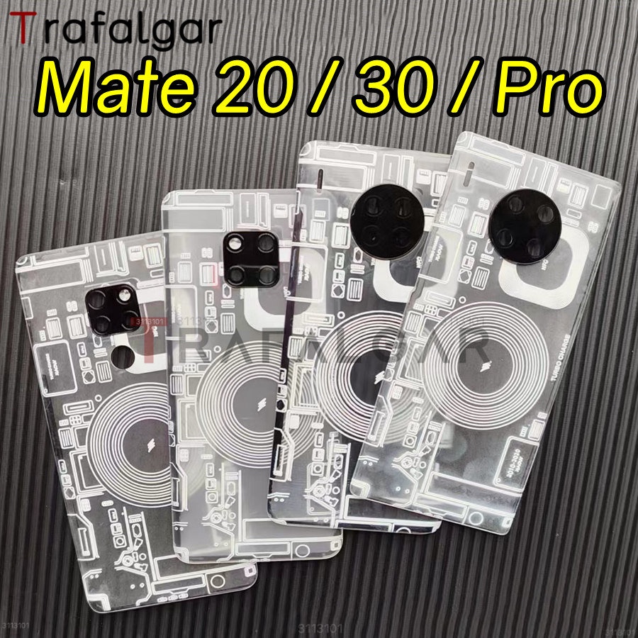 適用於華為 Mate 20 30 Pro 電池蓋後殼外殼的塑料後蓋帶相機鏡頭更換 + 不干膠貼紙