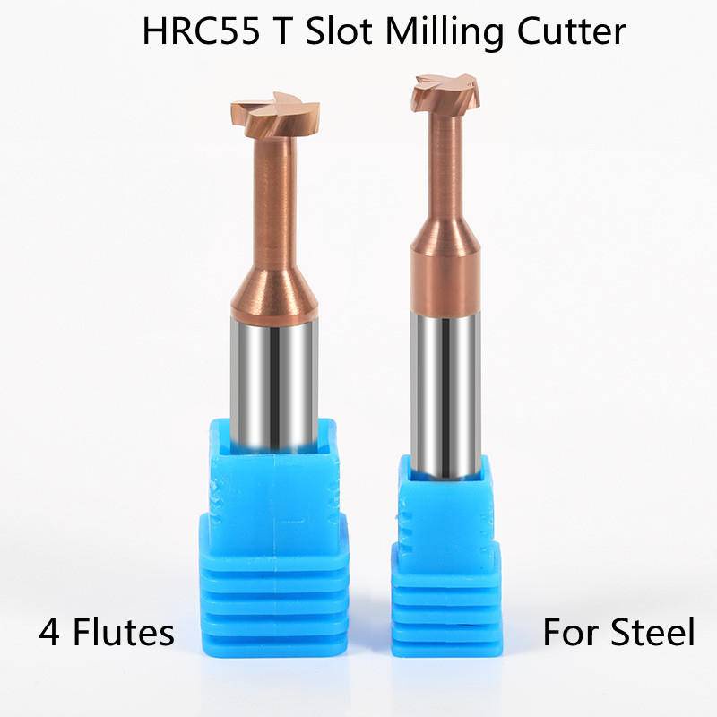 1pc HRC55 硬質合金 T 型槽銑刀 4 刃鎢鋼立銑刀 CNC 刀具刀具用於金屬鋼加工車床加工工具 3mm 4mm