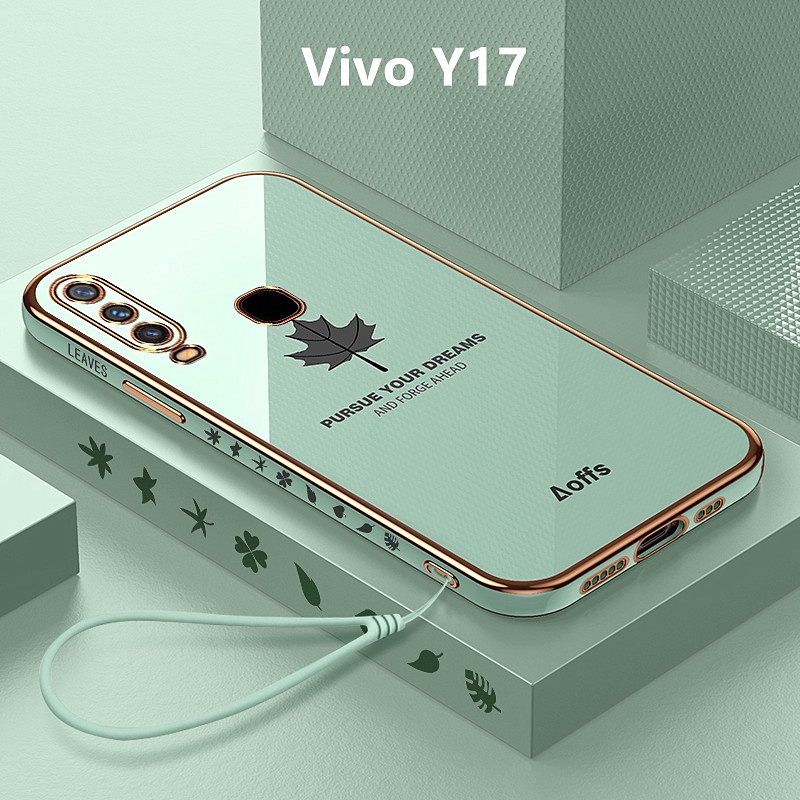 外殼 Vivo Y17 手機殼楓葉電鍍蓋掛繩軟TPU手機殼Vivo Y17
