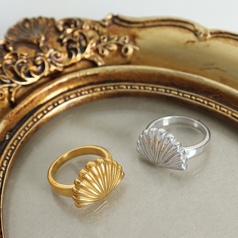 海洋氣息 個性 扇貝戒指 小眾 創意設計 優雅 氣質 鈦鋼 鍍金 指環