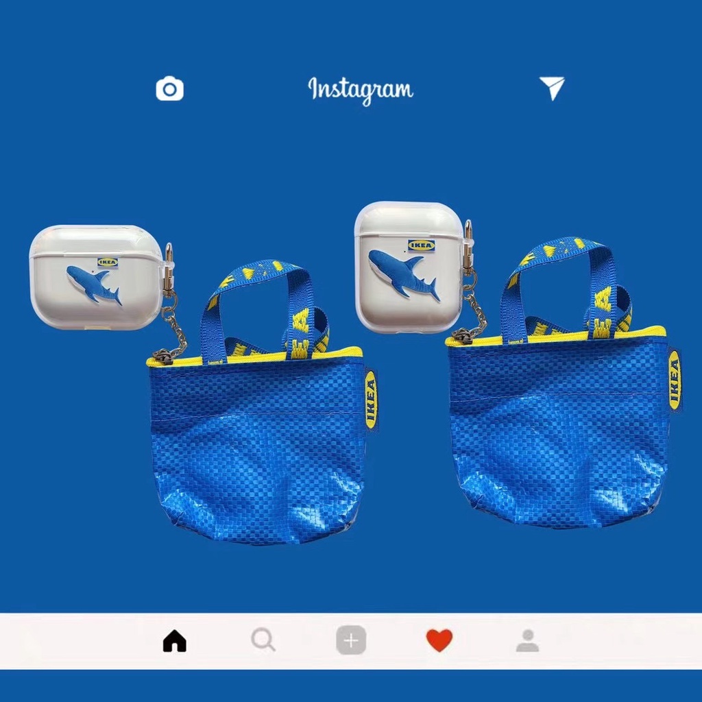 軟殼 配宜家購物袋IKEA宜家鯊魚 適用於Airpods3保護套 Airpods pro保護套 1/2代蘋果藍芽耳機殼