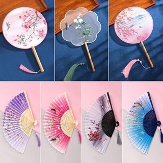 古風扇子團扇兒童夏季半透長柄流蘇小摺扇古著女版漢服旗袍舞蹈扇