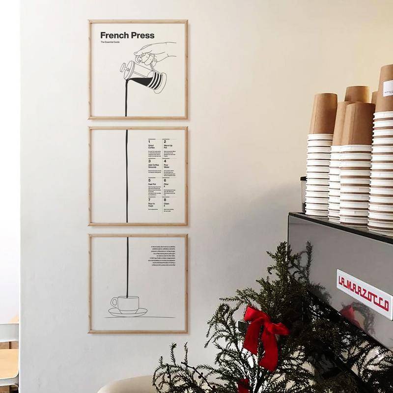 （帶框）法壓咖啡 摩卡 沖泡海報   製作方法 簡約 帆布畫 咖啡廳 辦公室 裝飾畫 掛畫