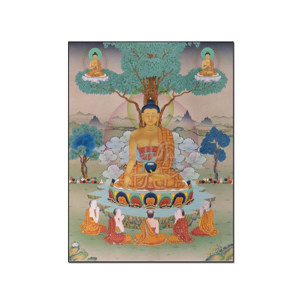 佛教海報虔誠海報佛釋迦牟尼帶 5 弟子金剛佛 &amp; 彌勒佛畫布畫