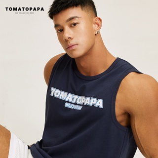 TOMATOPAPA原創背心品牌字母印花簡約基本無袖青年學生運動上衣男