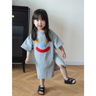韓系新品女童幼兒園 可愛短袖T恤裙 寶寶夏季兒童衣服 個性開叉洋裝子