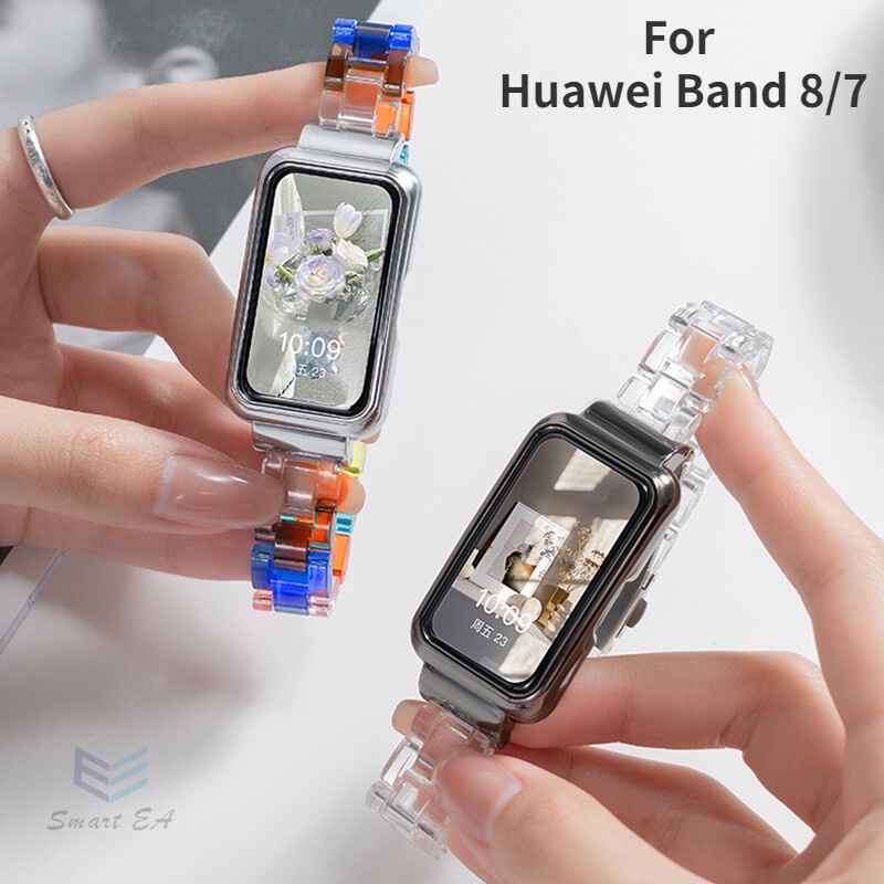 華為手環 8 透明錶帶手環 7 智能手環腕帶帶金屬保護殼華為智能手環 8