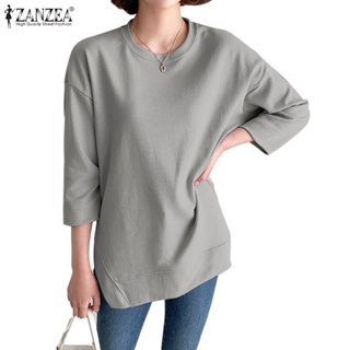Zanzea 女式韓國日常純色側開叉 3/4 袖針織 T 恤