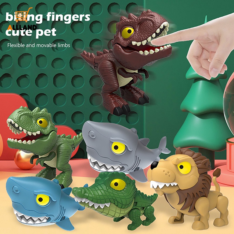 可愛的卡通動物形狀塑料娃娃手指咬玩具/嘴可打開獅子鱷魚模型玩具/兒童趣味公仔遊戲道具