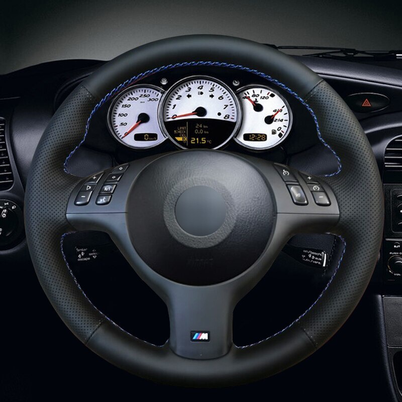 BMW 黑色人造革汽車方向盤套適用於寶馬 E46 E39 330i 540i 525i 530i 330Ci M3 20