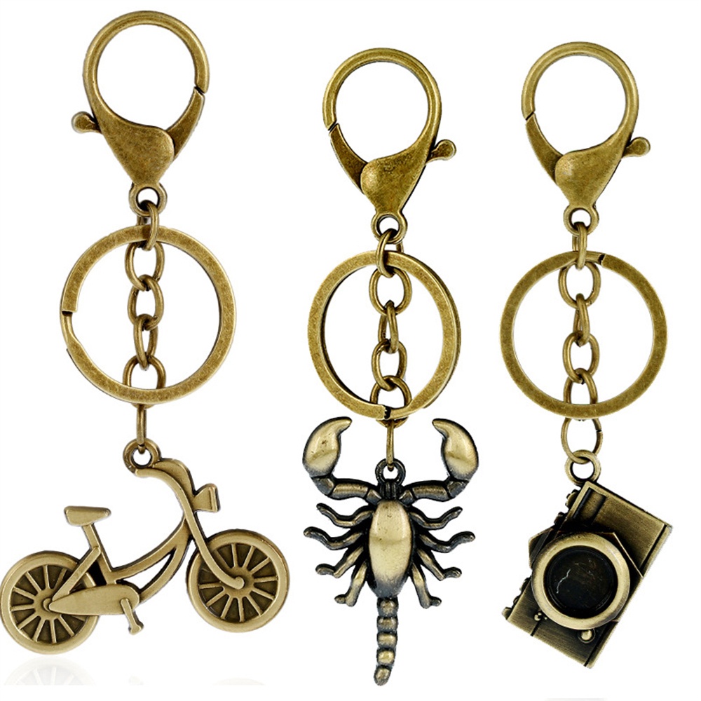 復古金屬鑰匙扣創意動物相機自行車形狀鑰匙圈男士女士手提包裝飾挂件汽車鑰匙配件