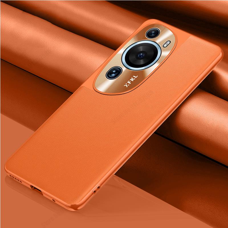 P60 藝術手機殼純素皮革質感手機殼適用於華為 P60 Pro P60 藝術金屬相機鏡頭保護防震後蓋
