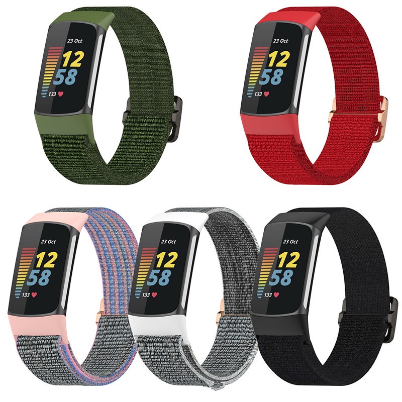 適用於 Fitbit Charge 5 的透氣錶帶錶帶智能手錶手鍊柔軟彈性尼龍腕帶錶帶
