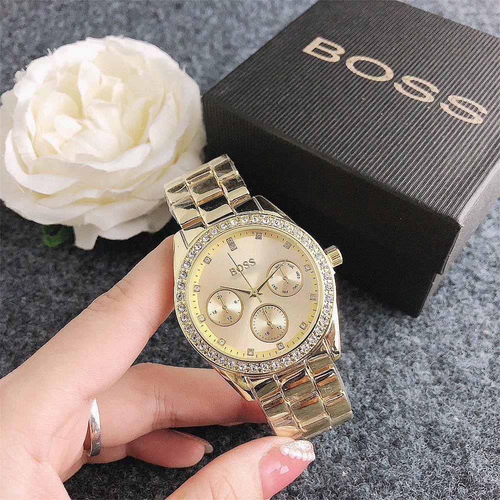 Gold Boss 女士手錶 3 眼錶盤手錶水晶合金錶殼中性手錶