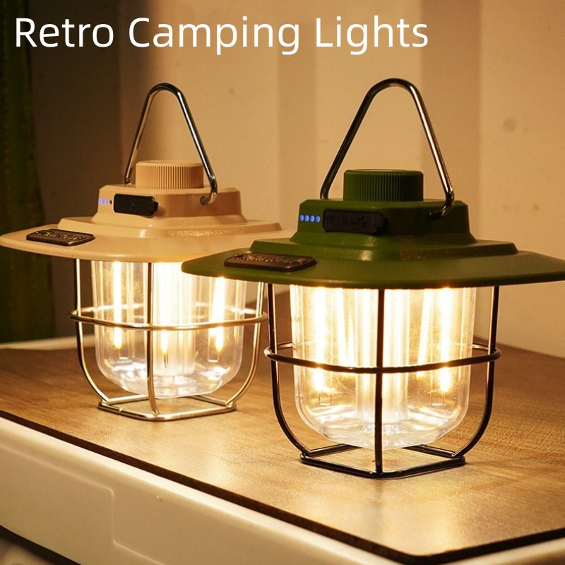 9w 復古便攜式露營可充電燈籠 4500mAh 戶外煤油復古野營燈帳篷燈適用於遠足攀岩場