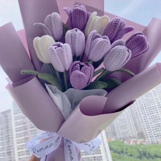 [Vlovelife]臺灣出貨 毛線材料包 針織品 毛線編制 DIY 花DIY手工花束材料包永生花鬱金香玫瑰花鉤針自制毛
