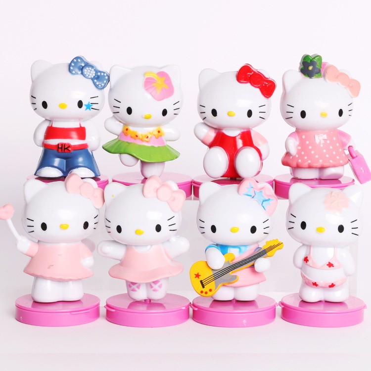 8pcs/set Hello Kitty 生日蛋糕裝飾可愛貓咪生日蛋糕裝飾擺件小貓蛋糕擺件套裝