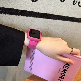【芭比】米蘭環錶殼+錶帶適用於 Apple Watch 錶帶系列 8 7 6 5 SE 4 3 米蘭磁性錶帶適用於 Iw