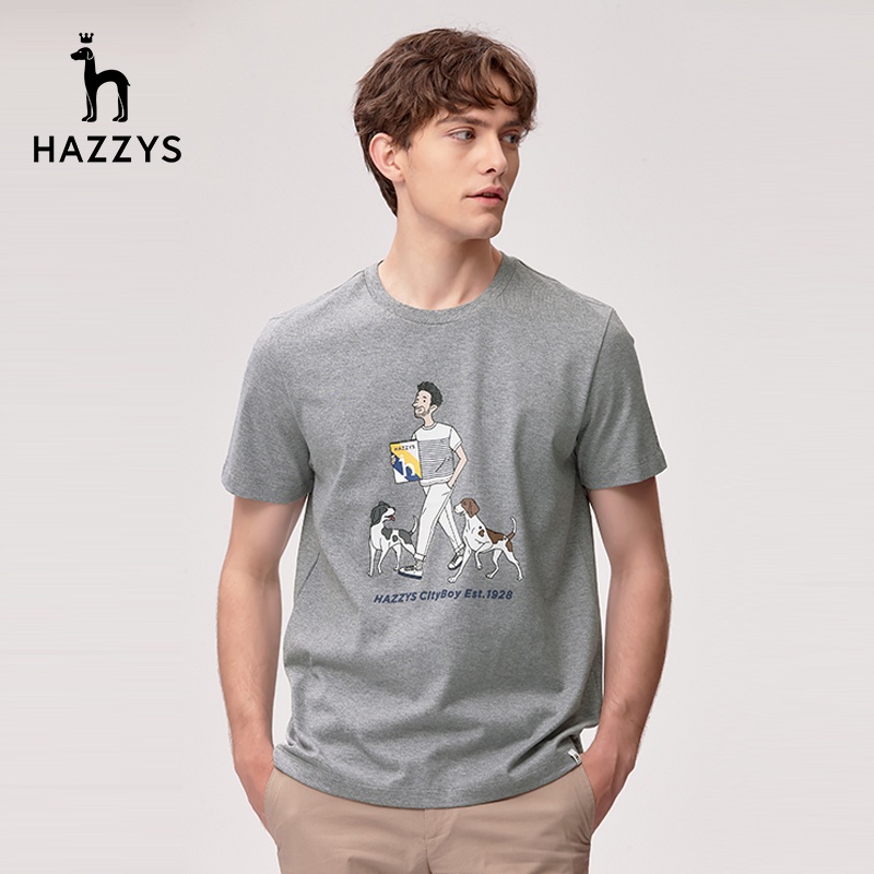 Hazzys Haggis 夏季男士圓領短袖T恤韓版時尚休閒寬鬆男T潮流上衣