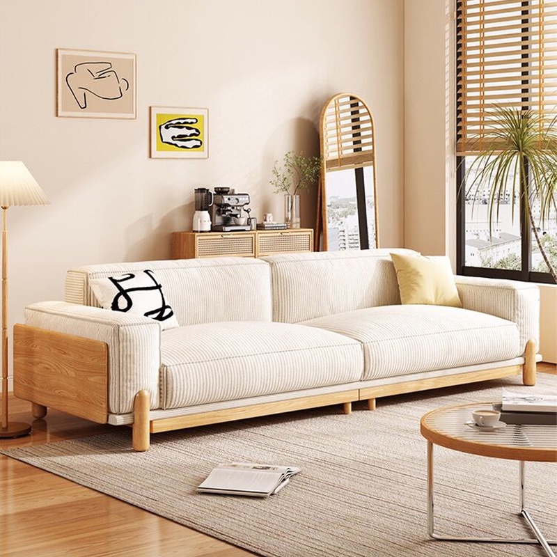 【熊貓傢具】日式原木風可拆洗布藝沙發現代簡約小戶型北歐白蠟木豆腐塊沙發