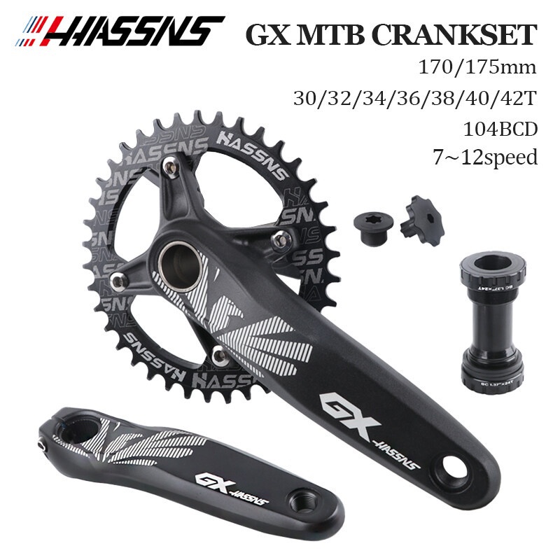 Hassns GXP 自行車曲柄山地自行車曲柄組 MTB 自行車曲柄鏈環自行車 170/175mm 104BCD 30T