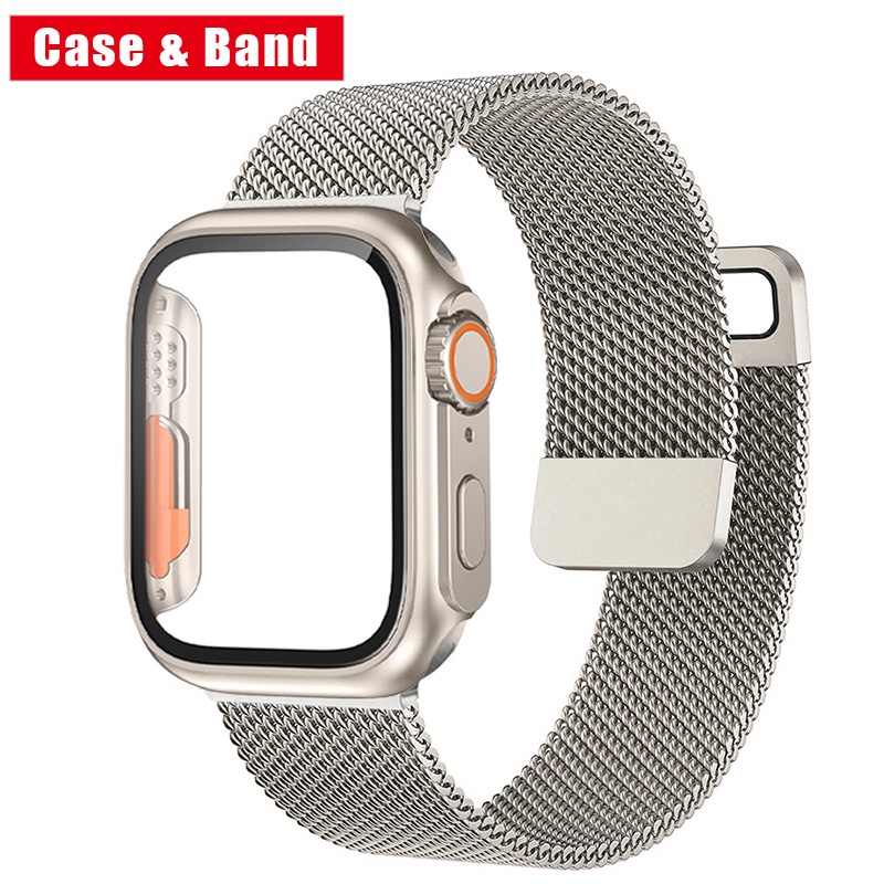 金屬手鍊 Correa Loop 錶帶超鋼化玻璃+錶帶兼容 Apple Watch 44mm 40mm 45mm 41m