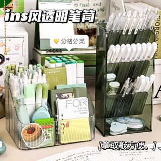 MOMO醬家 透明筆筒 學生辦公室桌面 文具收納盒 女孩輕奢高階感亞克力 置物筆架