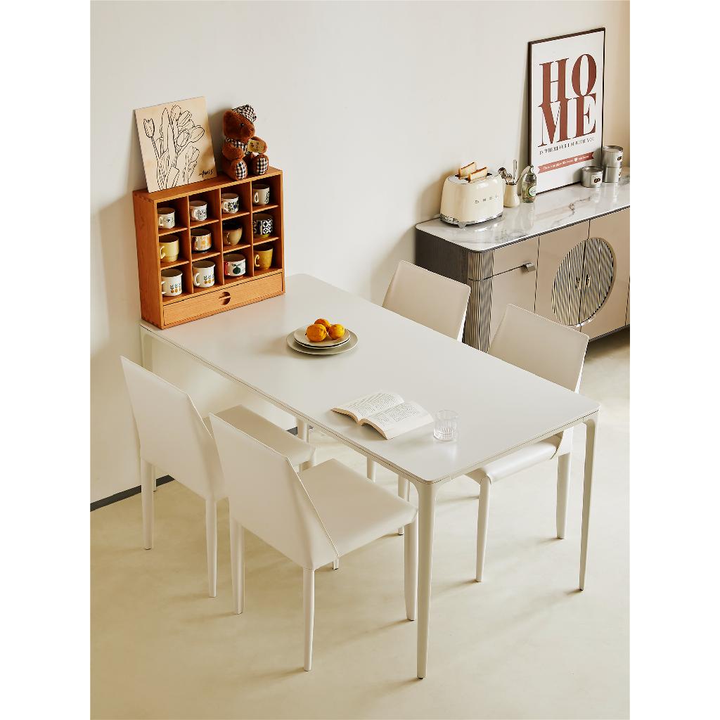 【即美生活】免運 德利豐純白岩板餐桌鋁合金極簡白色桌子家用小戶型現代簡約奶油風