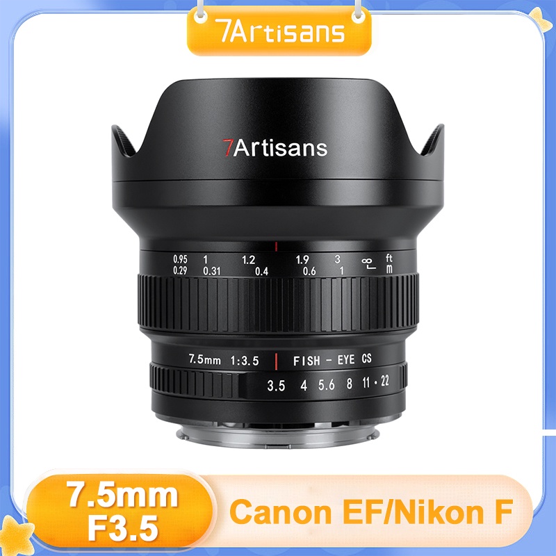 7artisans 7.5mm F3.5 魚眼廣角手動對焦 APS-C 鏡頭適用於佳能 EF 77D 80D 數碼單反相