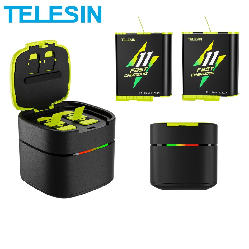 TELESIN新品適配GoPro Hero 11快充充電盒兩電套裝閃充電池充電器