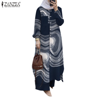 Zanzea 女士時尚穆斯林街頭印花上衣+寬鬆闊腿褲套裝