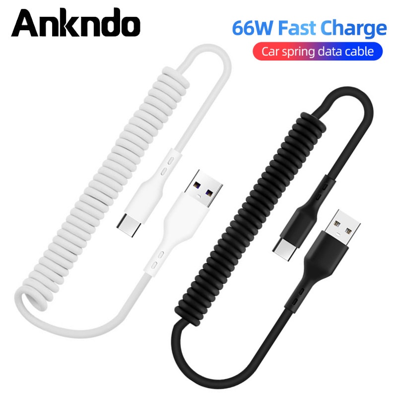 Ankndo 66W 6A 車用彈簧傳輸線 適用於華為 Mate 40 Pro 超快速充電 USB Type-C