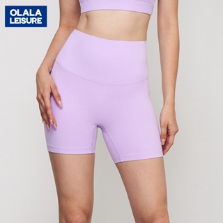 OLALA時尚新款抗菌瑜伽褲女 跑步運動短褲高腰束腹戶外裸感健身褲