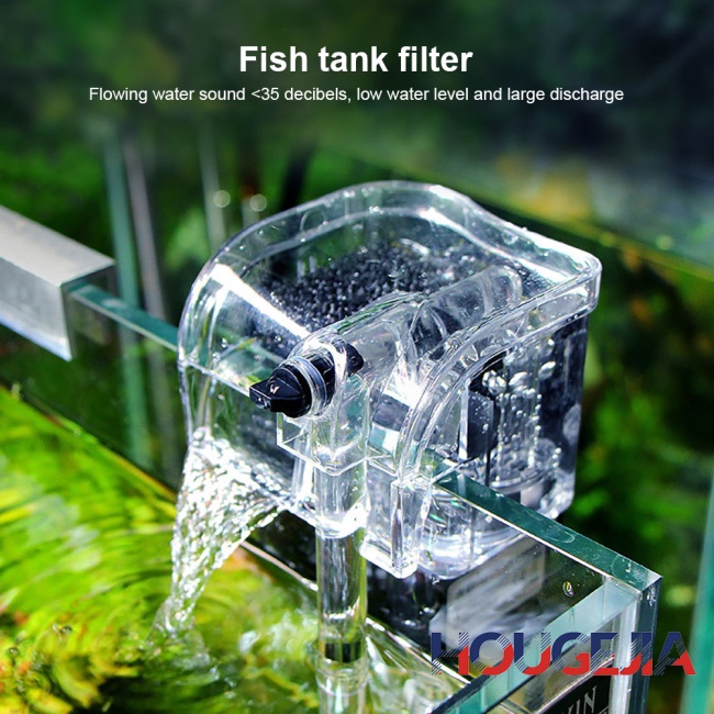 Houg水族箱過濾器外掛式薄魚缸過濾器瀑布潛水氧氣水族箱過濾泵