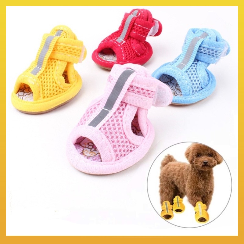 [Daliya] 4 件/套寵物狗鞋防滑透氣柔軟網眼涼鞋小狗