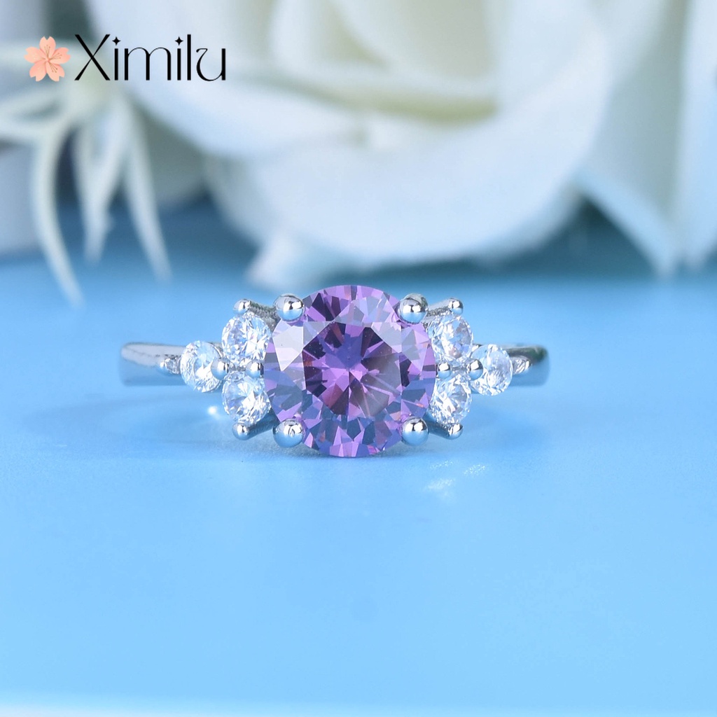 ♥ 原創1克拉紫水晶銀戒指女奢華精緻飾品