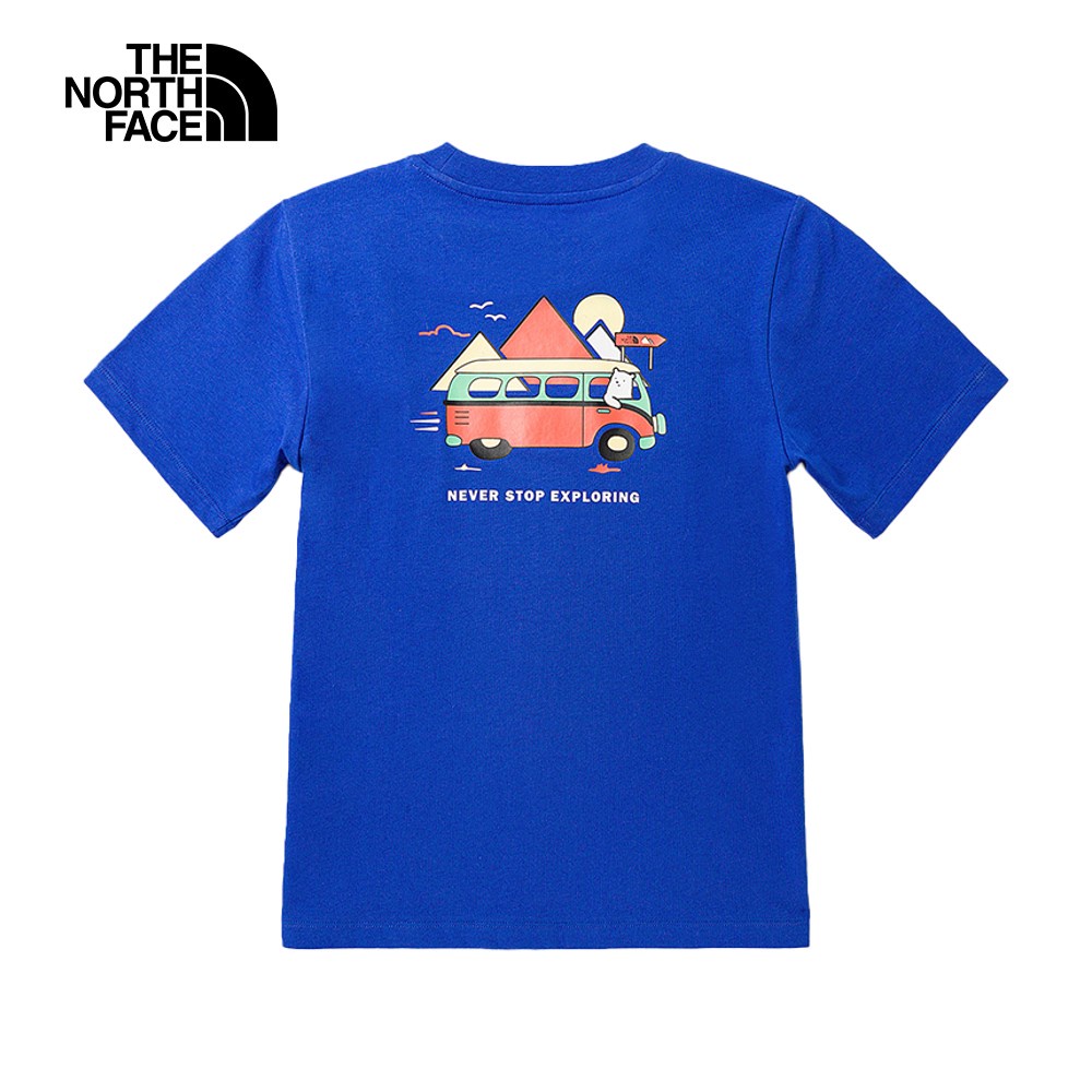 The North Face北面兒童藍色背後小熊露營車印花短袖T恤｜88E8CZ6