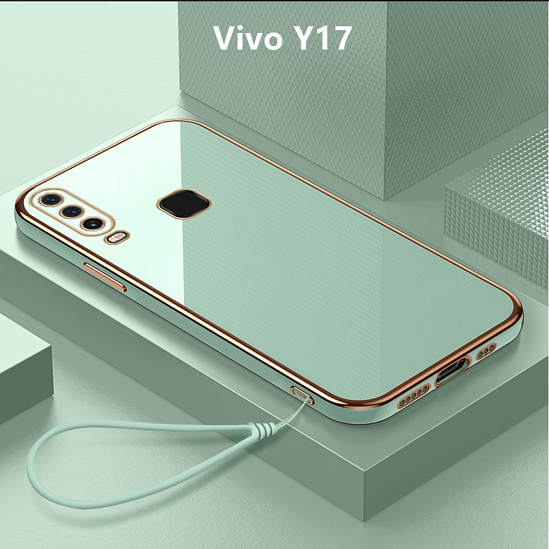 外殼 Vivo Y17 手機殼掛繩電鍍蓋軟 TPU 手機殼 Vivo Y17