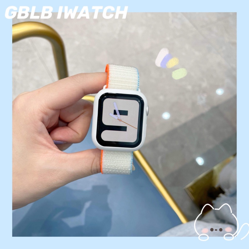尼龍錶帶 + 薄膜 + 錶殼適用於 Apple 錶帶系列 8 7 6 SE 5 4 3 錶帶手鍊適用於 iwatch 4