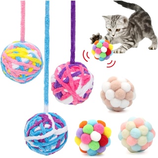 貓玩具球毛線貓玩具球帶鈴鐺貓紗球,彩色互動貓玩具貓毛絨球貓和小貓貓小貓咀嚼玩具