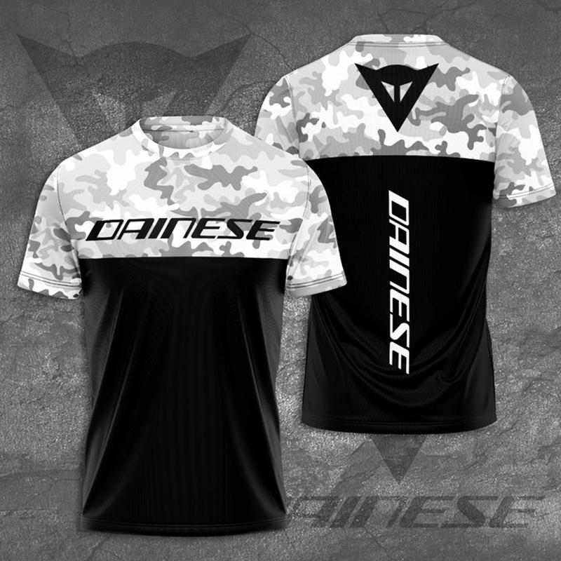 Dainese Racing 全身印花 3D 迷彩中性休閒 T 恤夏季短袖男士超大衣服 T 恤上衣