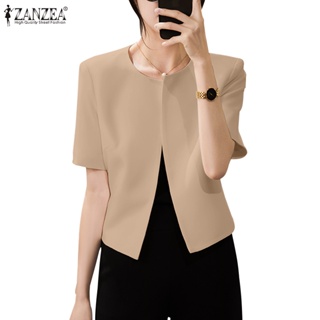 Zanzea 女士韓版日常時尚短袖圓領純色西裝外套