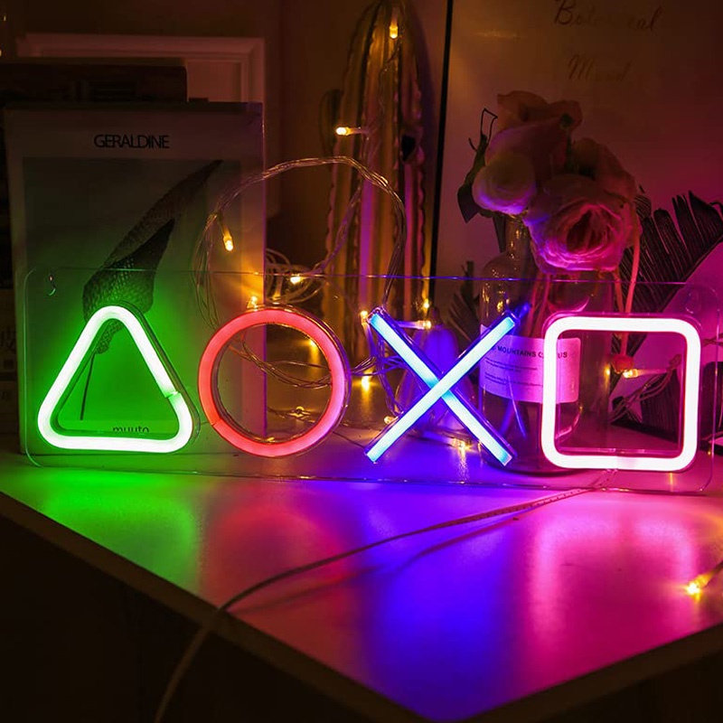 遊戲圖標霓虹燈 LED 霓虹燈壁掛氛圍小夜燈適用於 PS4 遊戲室 KTV 酒吧裝飾生日禮物
