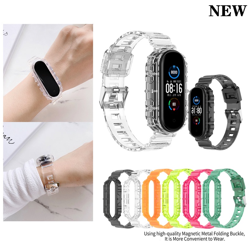 XIAOMI MI 適用於小米手環 7 6 5 Miband 3 4 透明錶帶多色矽膠錶帶