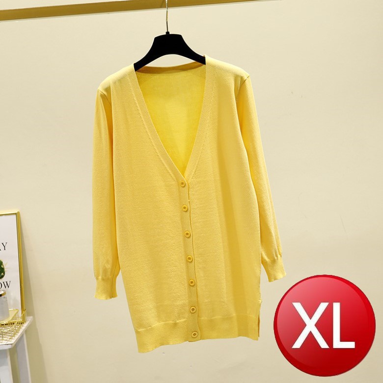 素色V領長版針織外套(黃色XL)[大買家]